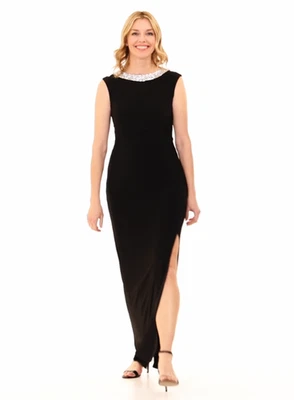 Vestido longo Alex Evenings preto strass gola enfeitada tamanho 4 $199 - Imagem 1 de 4