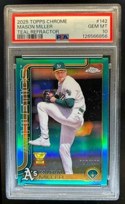 2025 Topps Chrome Mason Miller Teal Refractor #27/299 Athletics PSA 10 - Image 1 of 2