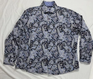 Tasso Elba Hemd Herren XL Blau Paisley Langarm Knopfleiste 100% Baumwolle Elegant - Bild 1 von 14