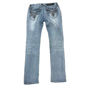 Rock Revival Jeans Womens Sz 28 Straight Distressed Blue Denim - Picture 1 of 6