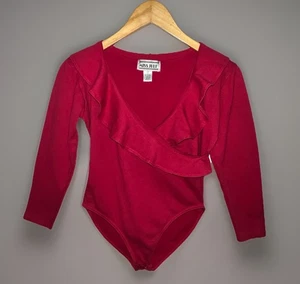 Vintage Miss Juli Body Oberteil Surplice Turnanzug rot Langarm Rüschenkragen - Gr. M - Bild 1 von 8