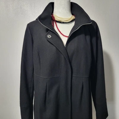  Abrigo Chaqueta de Invierno DKNY Mezcla de Lana Cintura Imperio Plisada con Capucha Talla 18w Negro  Foto 1 de 4