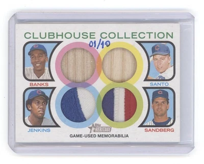 Banks Sandberg Jenkins Santo 2022 Topps Heritage Quad Patch 1/10 Cubs Q1887 - Image 1 of 2