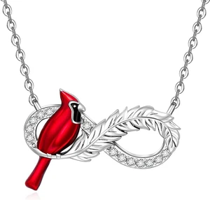 Cardinal Necklace for Women Memorial Infinity Feather Pendant Sterling Silver - Picture 1 of 7
