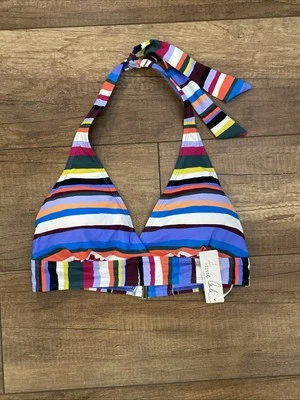 Top de bikini Anne Cole Easy Breezy a rayas halter grande NUEVO Foto 1 de 3
