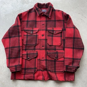 Pendleton Wool Coat Mackinaw VTG Hunting Jacket Red Plaid Mens Large USA 60s - Picture 1 of 6