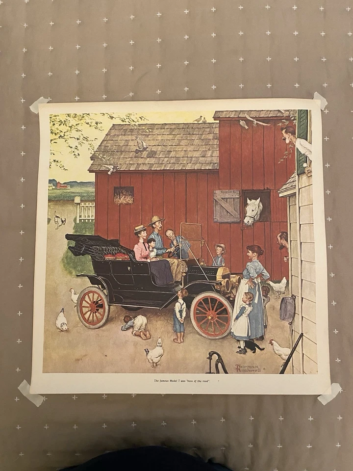 Impresión vintage de Norman Rockwell "The Famous Model T was Boss of the Road" 20"x20" Foto 1 de 1