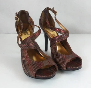 Carlos Believe 2-Gold Multi-Color Reptile Peep Toe Heels Size 7M - Picture 1 of 10