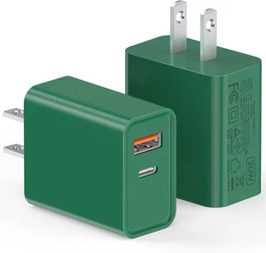 2Pack 20W Type C Charger, Dual Port USB C Wall Plug PD & QC3.0 Green - Picture 1 of 7