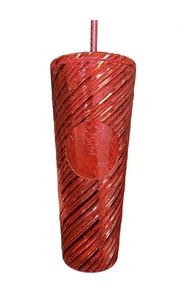 NEW Starbucks  2024 Holiday Red Swirl Stripe Venti Tumbler 24oz Cold Cup - Picture 1 of 3