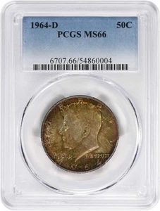 1964-D Kennedy Silver Half Dollar MS66 PCGS Red/Orange Toned - Picture 1 of 2