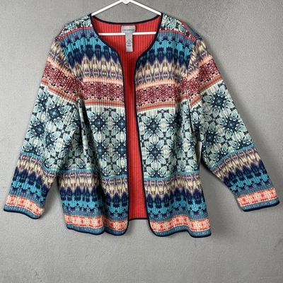 Catherines Reversible Quilted Jacket Womens 3X Multicolor Open Front Lightweight - Image 1 of 4