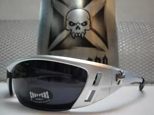 Herren Motorrad Biker Reiten Choppers Sonnenbrille Sleek Silberrahmen Dark Linse - Picture 1 of 1