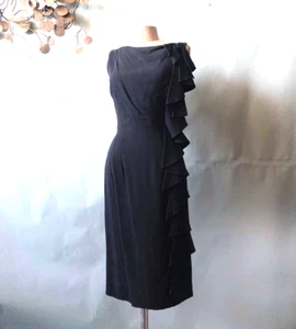 Vintage 1960s Black Party Dress Cocktail Flamenco Vibe 36-27-38 Silhouette 60's - Picture 1 of 12