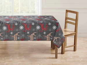 Kate Aurora Plaid Christmas Reindeers Luxe Fabric Tablecloth - Assorted Sizes - Picture 1 of 2