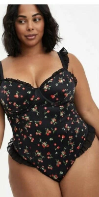 Body Torrid Negro Cerezas Volantes Borde Trasero Lazo Con Aros Talla 0 12 Grande Nuevo con Etiquetas Foto 1 de 4