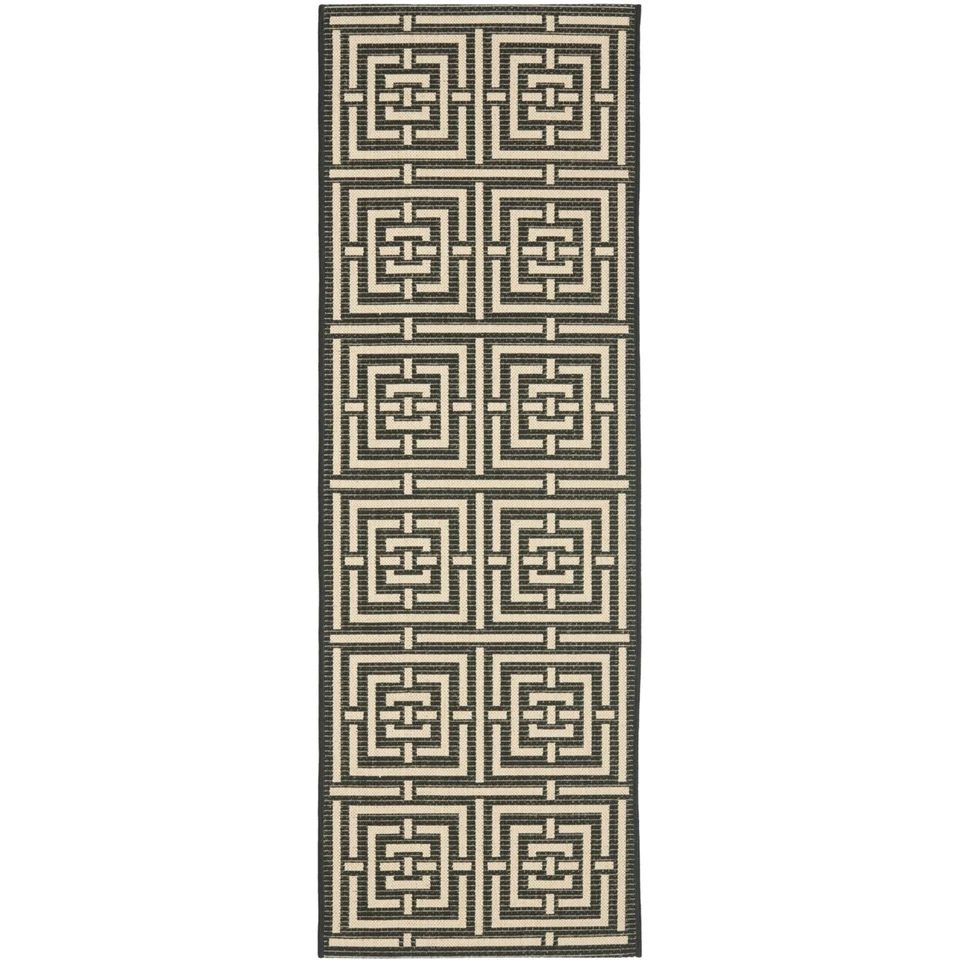 Safavieh Contemporary Courtyard Black Bone Runner Machine Made 2' 3 X 8' Area Rug