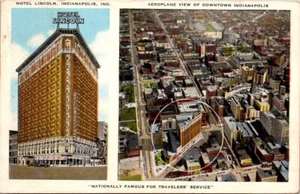 Cartolina Hotel Lincoln Indianapolis IN Vista Aerea Indiana - Foto 1 di 2