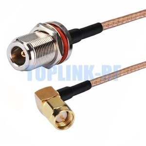 SMA Male Plug Right Angle to N Female Jack Bulkhead RF Pigtail Coax Cable RG316 - Photo 1/4