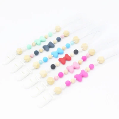 Baby Silicone Pacifier Clips Infant Wooden Chain Soother Nipple Holder  - Image 1 of 2