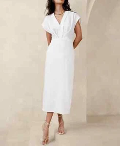 BANANA REPUBLIC Mari Draped Midi Dress | White , Size 18 #446199 NEW - Picture 1 of 3