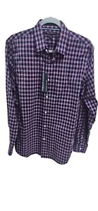 Camisa para hombre Banana Republic sin hierro rosa/azul marino a cuadros con botones mediana - Imagen 1 de 17