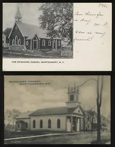 Montgomery NY: Two c.1905-10 Postcards METHODIST, EPISCOPAL CHURCHES - Picture 1 of 2