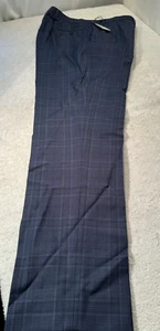 Pantalones de lana Ted Baker para hombre 36 cintura pierna regular azul marino a cuadros elásticos a medida - Imagen 1 de 14