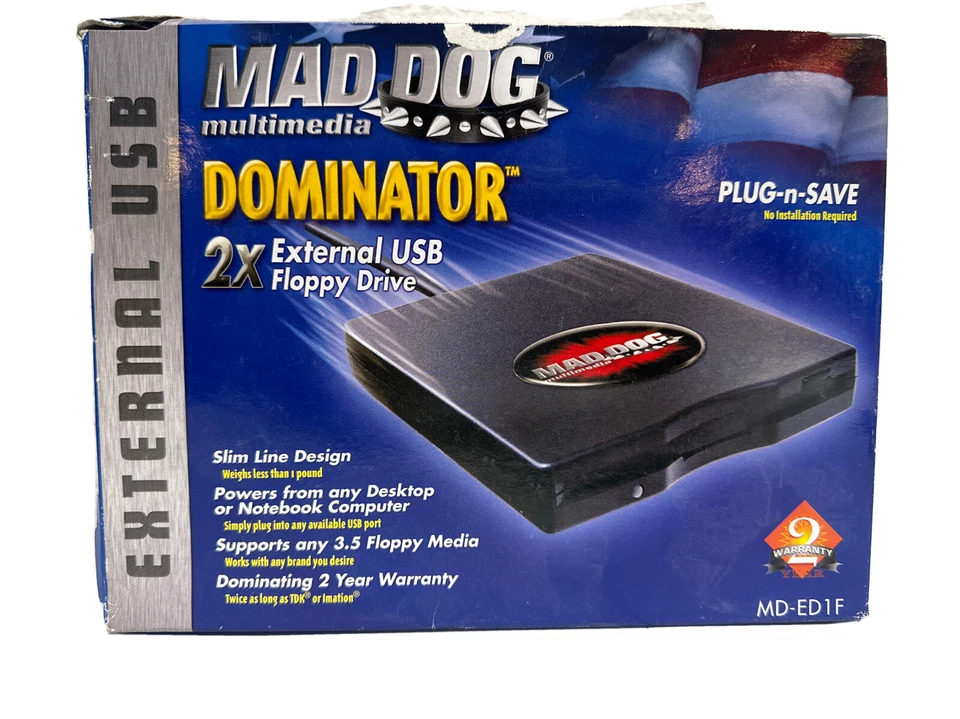 Mad Dog Dominator Black External USB 3.5" Floppy Drive for Mac or PC, MD-ED1F - Image 1 of 1