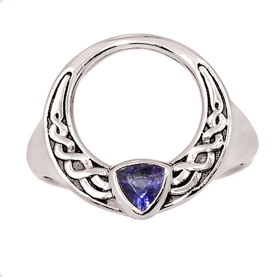 Celtic Moon - Natural Iolite - India 925 Silver Ring Jewelry s.7 CR73330 - Image 1 of 1