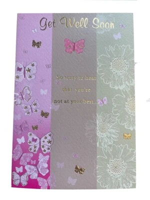 Get Well Soon Card Butterfly Flowers - Image 1 of 2