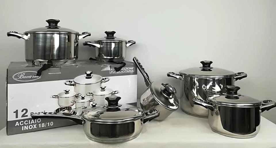 BATTERIA DI PENTOLE BAVARIA 12 PEZZI IN ACCIAIO INOX 18/10 BATTERIA OFFERTA CASA - Immagine 1 di 1