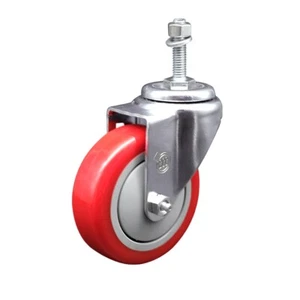 Rueda giratoria de poliuretano rojo de 4 pulgadas con vástago roscado de 3/8 pulgadas SCC - Imagen 1 de 4