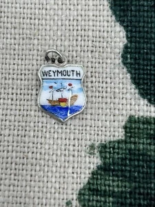 VINTAGE 1960s silver WEYMOUTH enamel souvenir shield charm travel - Picture 1 of 4