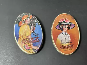 (2) Vintage Mini Coca Cola Oval Tins Women In Hats Made in Hong Kong - Picture 1 of 7