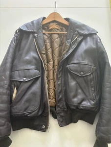 Vintage Original Schott Bros Dark Brown Leather Bomber Flight Jacket Men's 48 - Picture 1 of 18