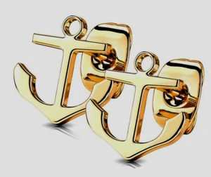 316L Stainless Steel Nautical Anchor Stud Earrings with a Gift Box Gold Plated - Picture 1 of 1