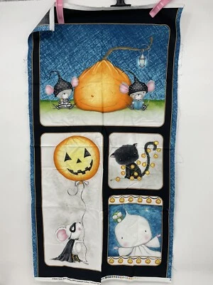 Charmed Panel 23x42 Stacey Yakula QT Halloween Pumpkin Jack-O-Lantern Mice Cat - Image 1 of 4