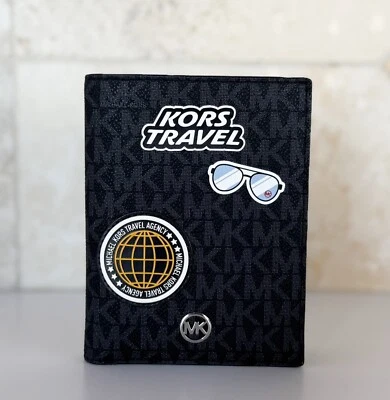 MICHAEL KORS JET SET TRAVEL PASSPORT HOLDER WALLET MK BLACK/SILVER - Image 1 of 4