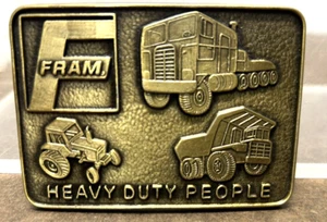 VINTAGE 1970s ***FRAM FILTERS*** HEAVY DUTY PEOPLE BRASSTONE BELT BUCKLE NEW - Picture 1 of 3