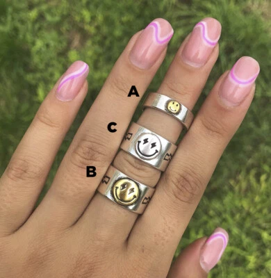 Rings for Men, Statement Rings, Smiley Face Ring, Happy Face Ring, Adjustable Ri - Image 1 of 4