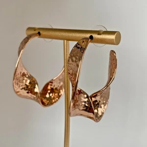 Hoop Earrings 4cm Twist Hammered Rose Gold Plated New Gift - Picture 1 of 8