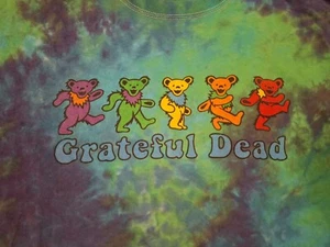 Y2K Grateful Dead Bears Psychedelic Green and Blue Tie Dye Rock Band Tee Size L - Picture 1 of 6