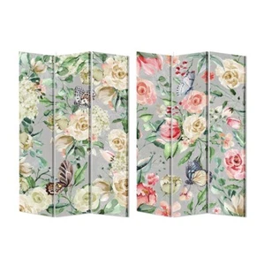 Folding 3 Panels Room Divider Screen Privacy Flowers with Butterflies Butterfly - Picture 1 of 1