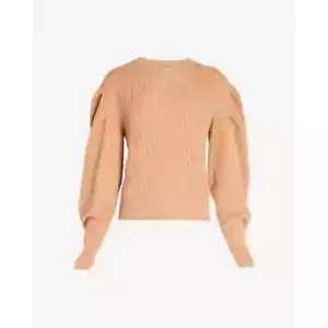 Express Women's XL Tan Cable Knit Puff Sleeve Pullover Sweater - Picture 1 of 6