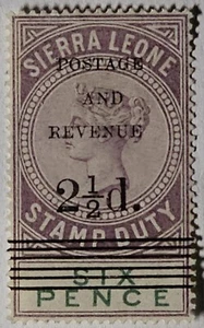 SIERRA LEONE CLASSICS QV 1897 2 1/2d on 6d SUPERB Original Gum. €90. SG60 - Picture 1 of 3