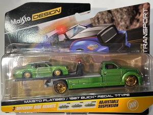 DISEÑO MAISTO, PLATAFORMA 1/64 / ESTANTE BUICK 1987, TRANSPORTE VERDE TIPO T - Imagen 1 de 7
