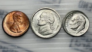 Lot of 3 Coins Broadstruck & Off-Center Mint Errors: Lincoln Cent Nickel & Dime - Picture 1 of 4