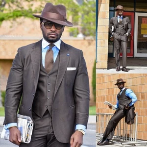 3 Piezas Trajes a Rayas para Hombres Formales Negocios Esmoquin Calce Ajustado Boda Blazers Pantalón - Imagen 1 de 9