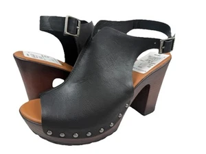 NEW KORKS Arden Sandals Studded Black Wedge Heel Slingback Shoes WOMENS 8M - Picture 1 of 8